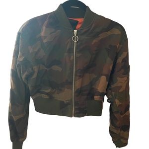 Camo Cropped Bomber Jacket